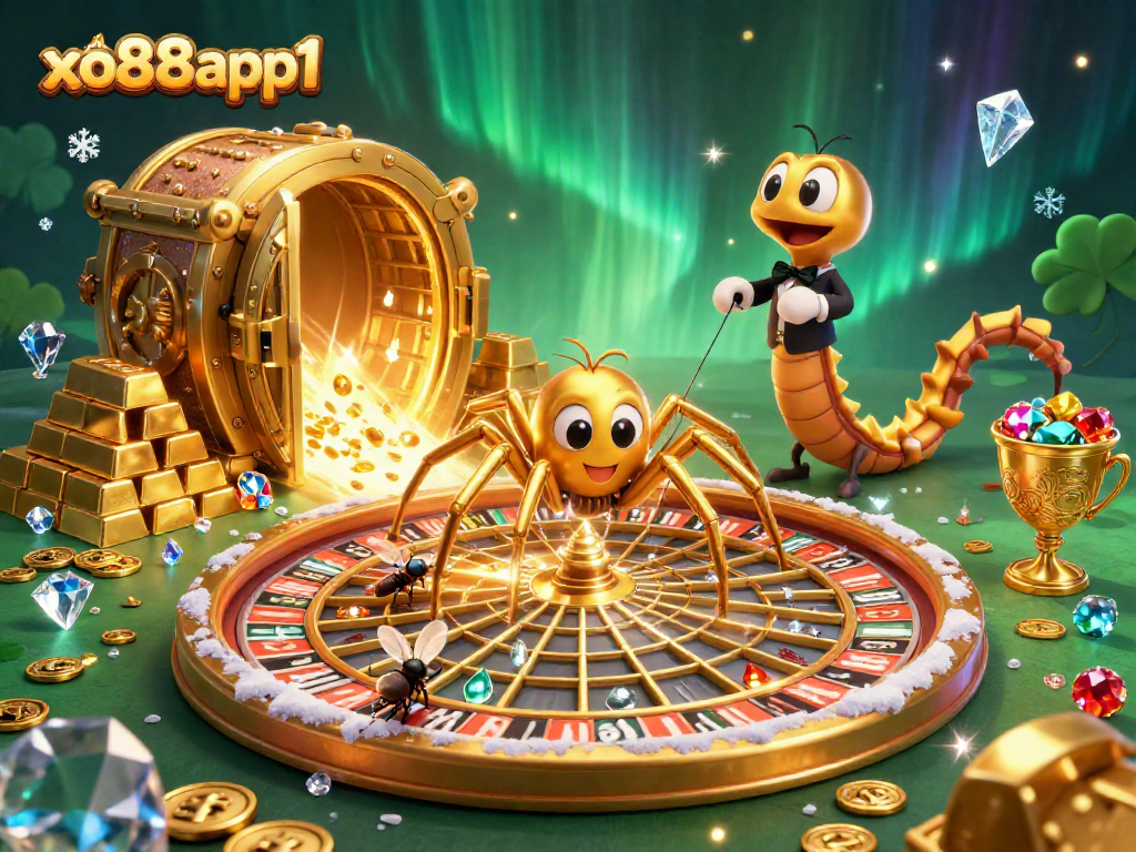 Place bets with excitement at the xo88app1 golden roulette wheel illustrated scene.