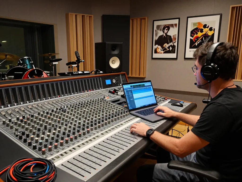 Audio engineer using the DA88 multitrack recorder in a professional studio