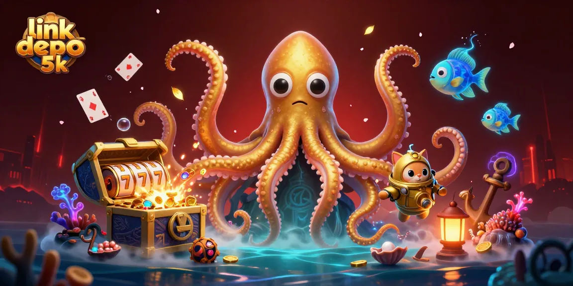 Experience thrilling play with link depo 5k, featuring a colossal kraken and dynamic slot elements.