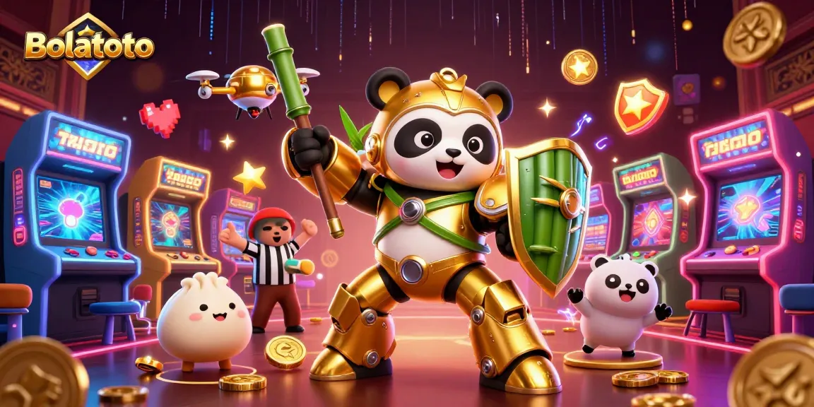 Engage with exciting Bolatoto casino adventures featuring a golden panda in a vibrant arena.