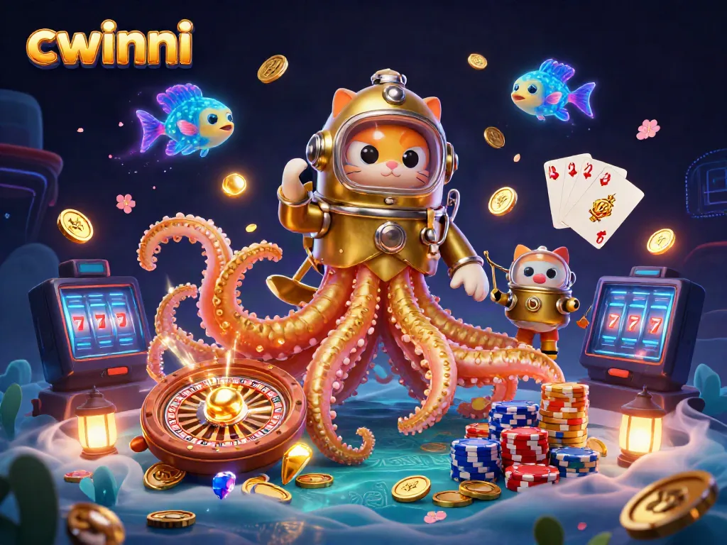 Join cwinni in an epic jackpot adventure with a kraken, diving cat, and dynamic casino elements.