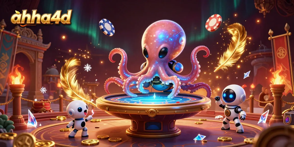 Engage with ahha4d's vibrant space-themed poker scene featuring the alien octopus and robot companion.