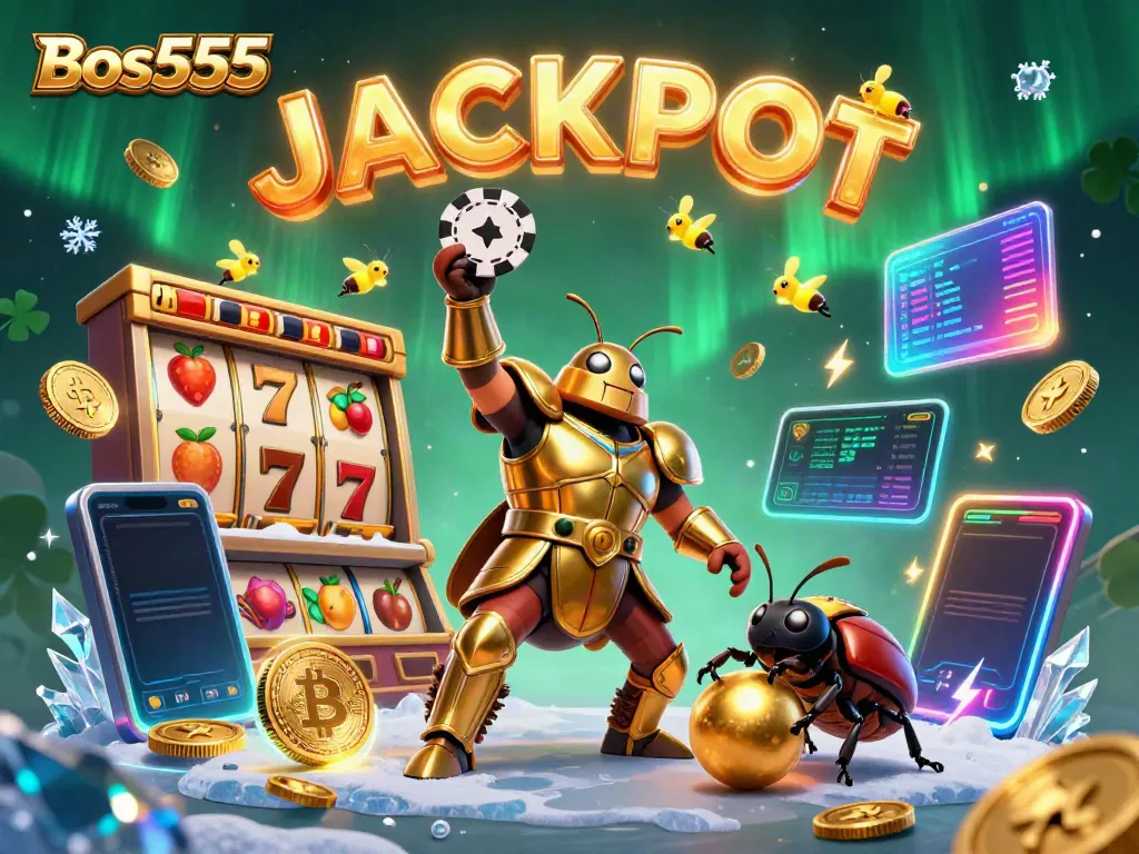 Bos555, slot jackpot menggiurkan dengan karakter unik dan elemen simbol keberuntungan dari permainan.