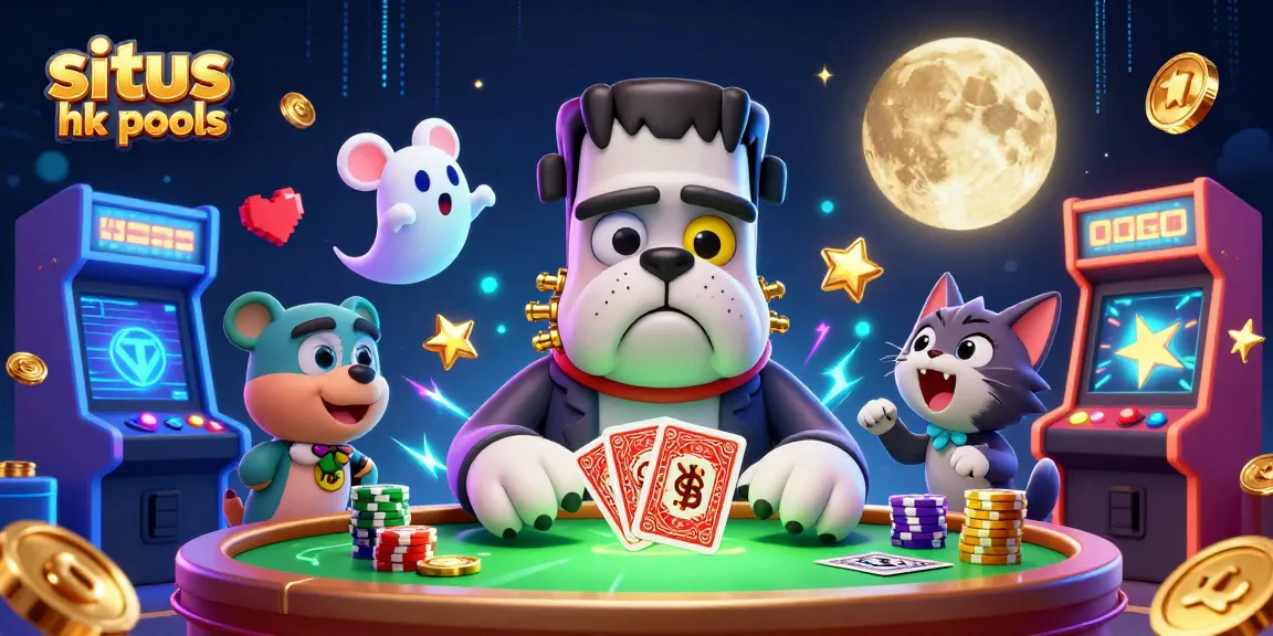 Mengungkap angka terbaru situs hk pools dengan karakter kartun Frankenstein di meja permainan, dikelilingi elemen kasino yang mengesankan.
