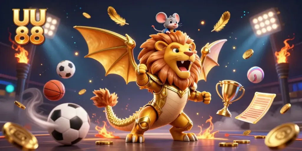 Engage with UU 88 in a triumphant fantasy scene featuring unique gambling elements and a dynamic chimera.