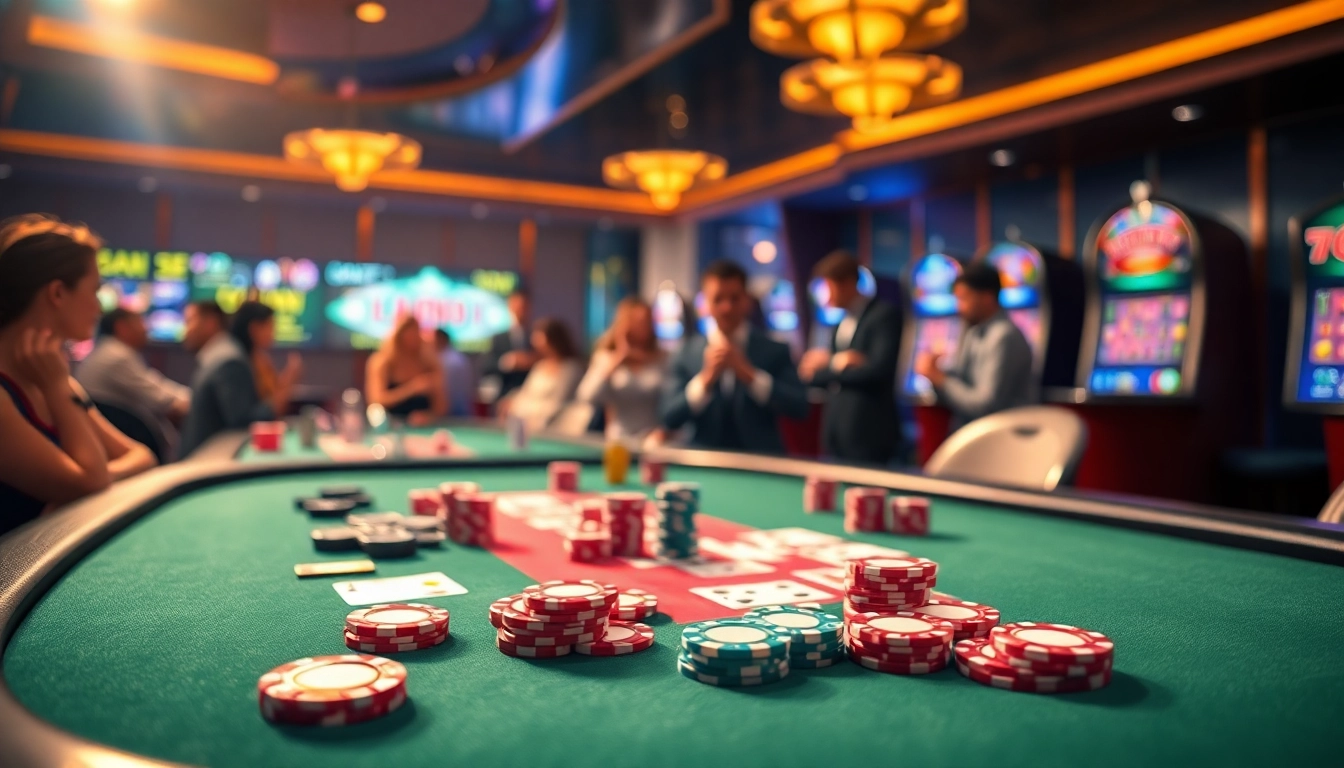 Experience the excitement of situs poker with a luxurious casino poker table, vibrant chips, and lively players.