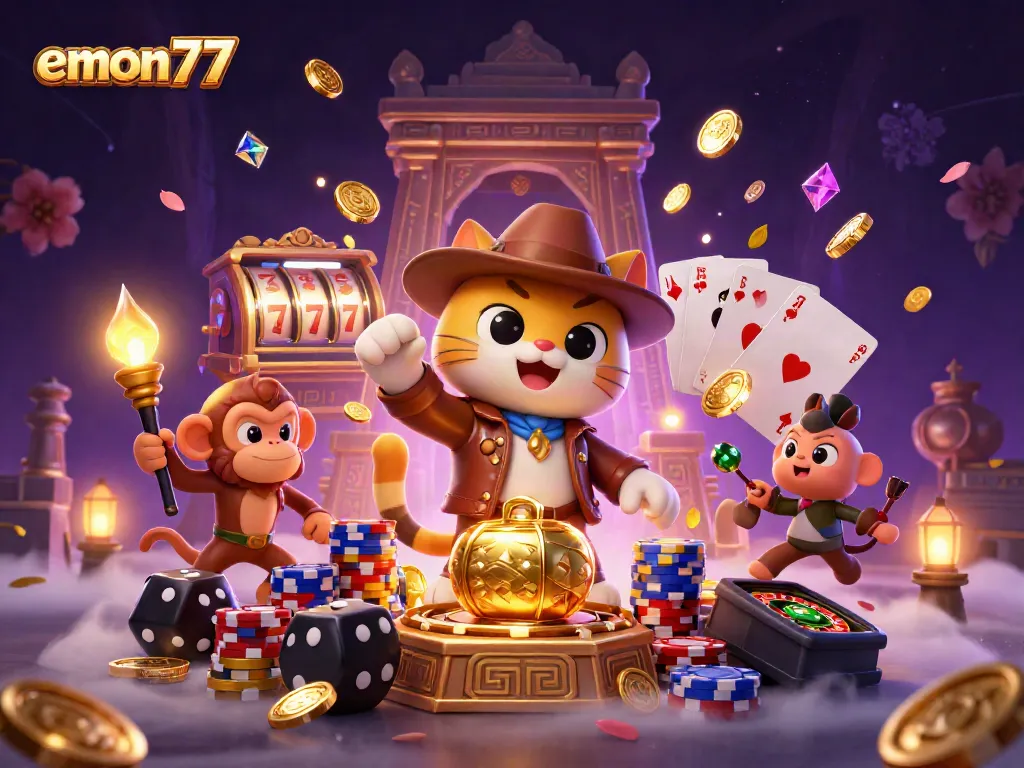 Experience thrilling wins at emon77 with vibrant slot machines, shining casino elements, and fun gameplay adventures.