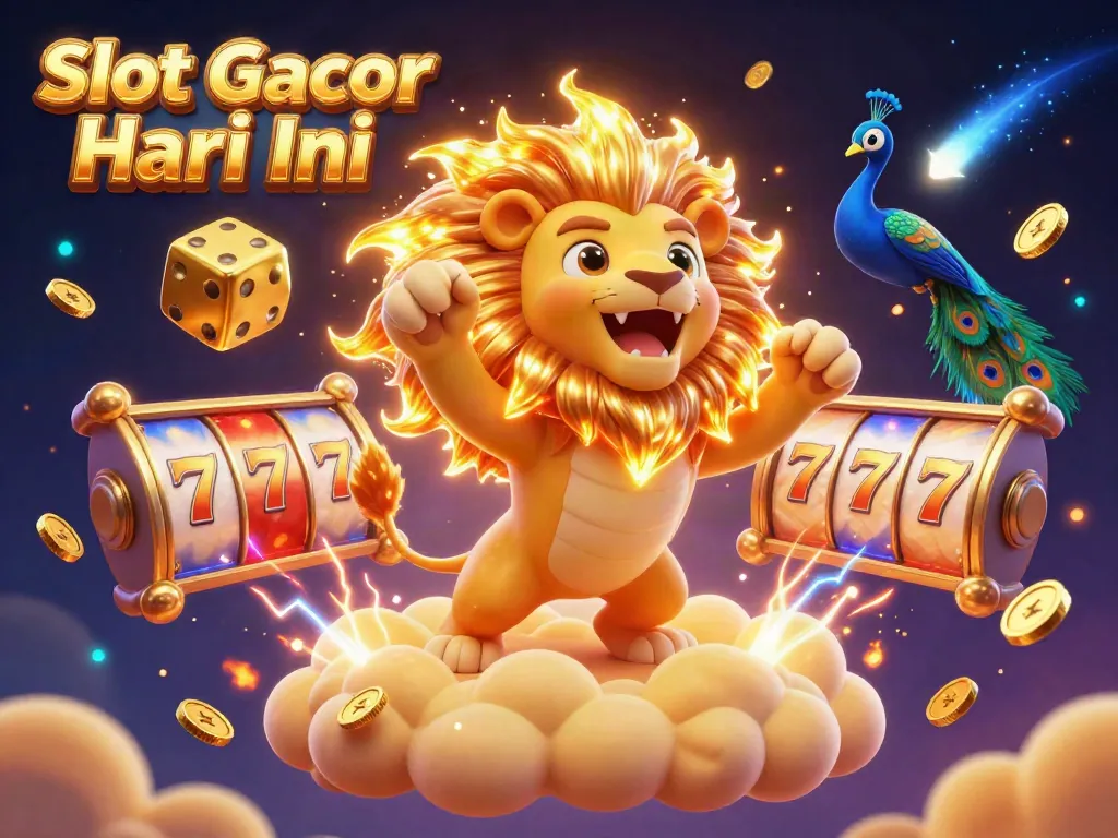 Experience thrilling wins with Slot Gacor Hari Ini, highlighting vibrant slot reels and dynamic gaming elements.