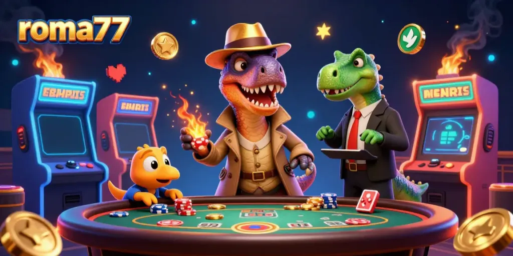 Gali chip kemenangan di Roma77 dengan velociraptor dan teman-teman di meja judi.