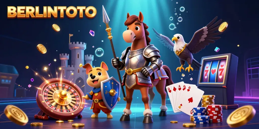 Experience thrilling gameplay with BERLINTOTO in this vibrant 3D casino scene full of excitement and winning opportunities.
