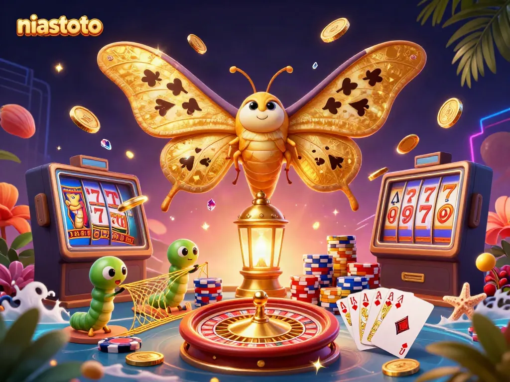 Experience niastoto with vibrant casino elements and golden moth fantasy art