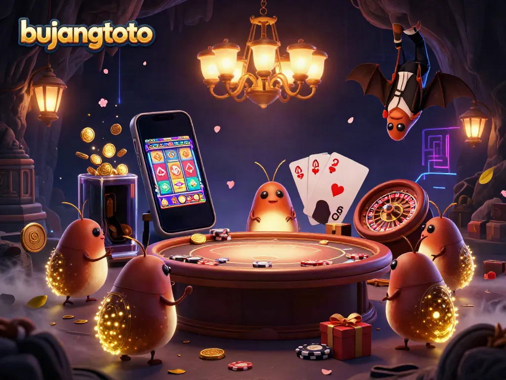 Experience thrilling fun at bujangtoto with vibrant glowworms lighting up a dynamic casino scene.