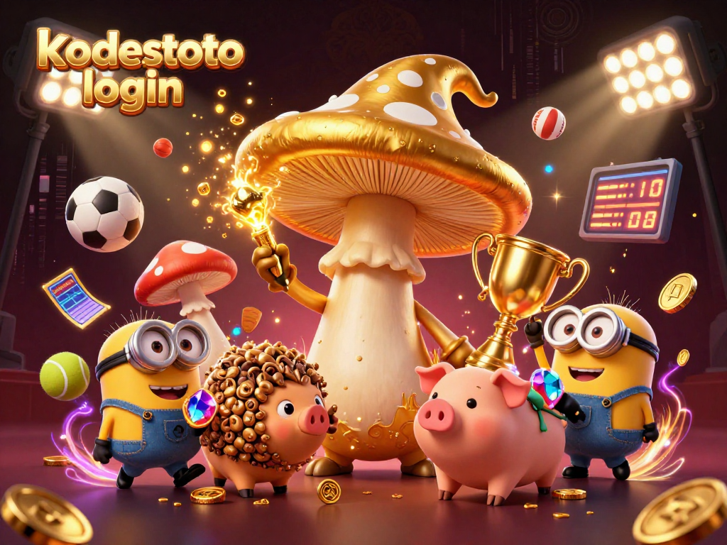 Experience a vibrant kodestoto login scene with golden wizard and treasure amid dynamic sports elements.