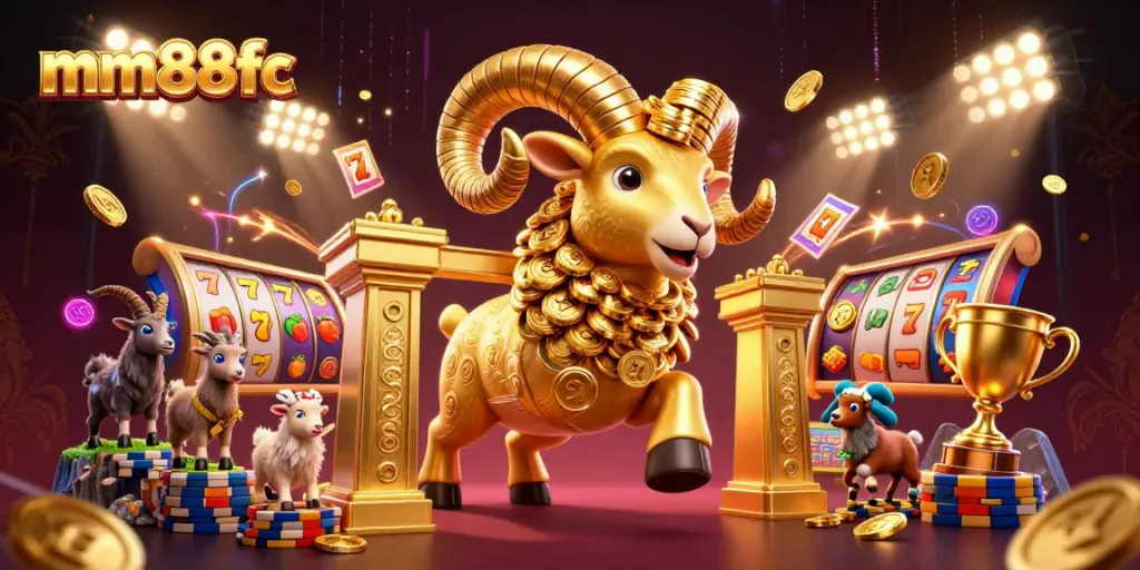 Experience mm88fc action with a golden ram at a casino-themed jackpot scene.
