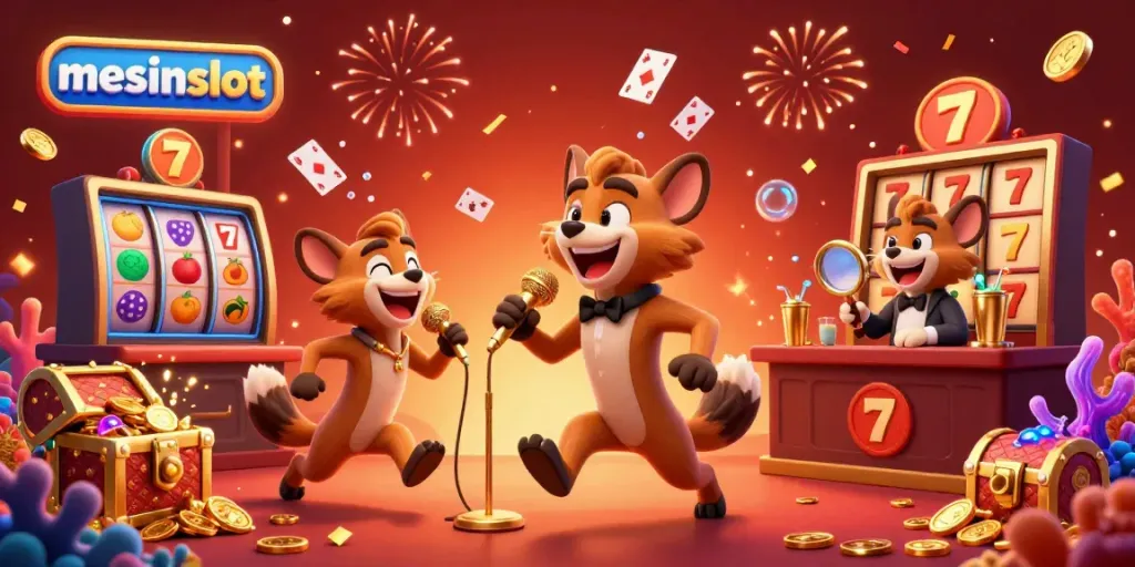 Experience the thrilling atmosphere of mesinslot with vibrant cartoon hyenas running a comedy casino club full of colorful games.