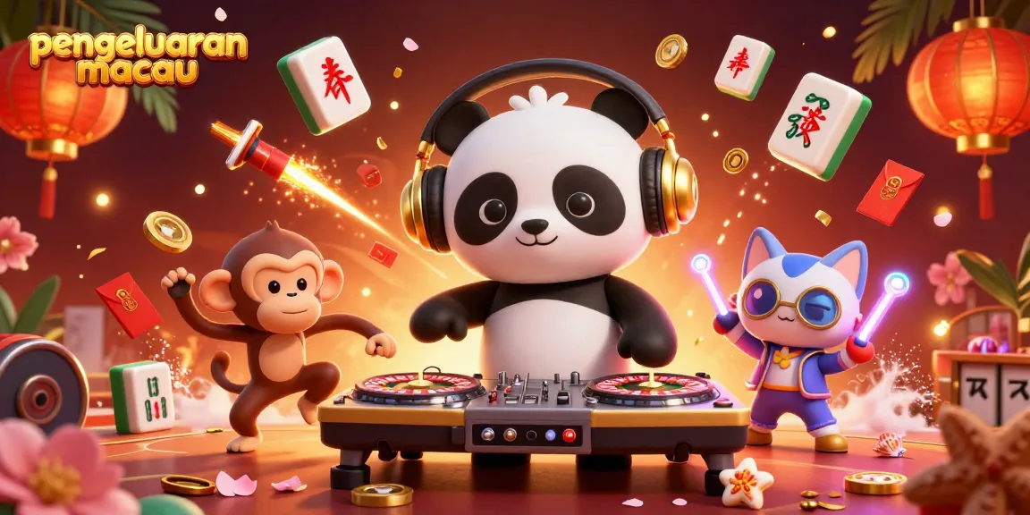 Gambarlah pengeluaran Macau dengan DJ panda, monyet breakdance, dan kucing di pesta kasino yang meriah.