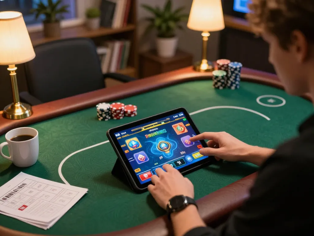 Engaging online poker gameplay on Rikvip tablet with strategy notes in a cozy environment