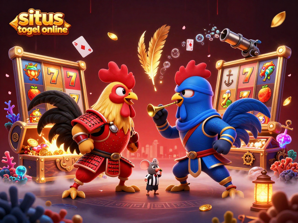 Menangkan hadiah besar dengan situs togel online dalam ilustrasi pertarungan jagoan ayam 3D yang menegangkan.