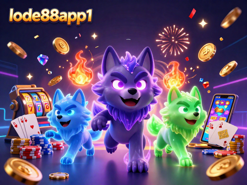 Engage with lode88app1's thrilling slot reels featuring spectral wolves and festive casino elements.