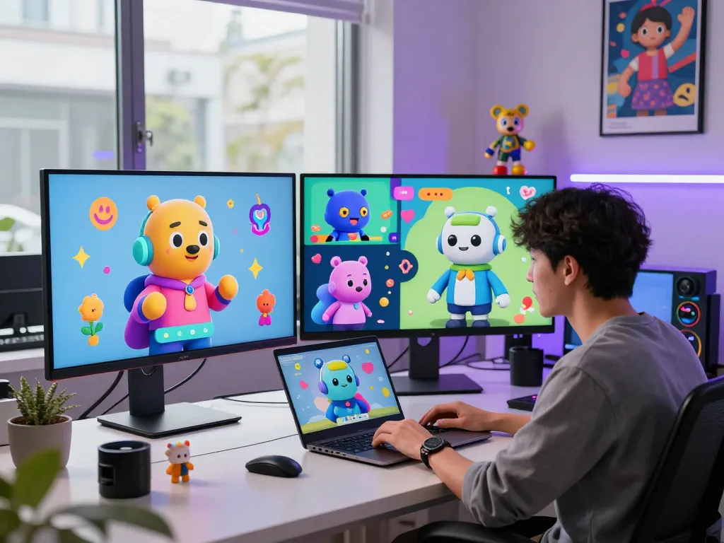 Engaging interaction with crushon ia AI chat characters in a vibrant tech workspace.