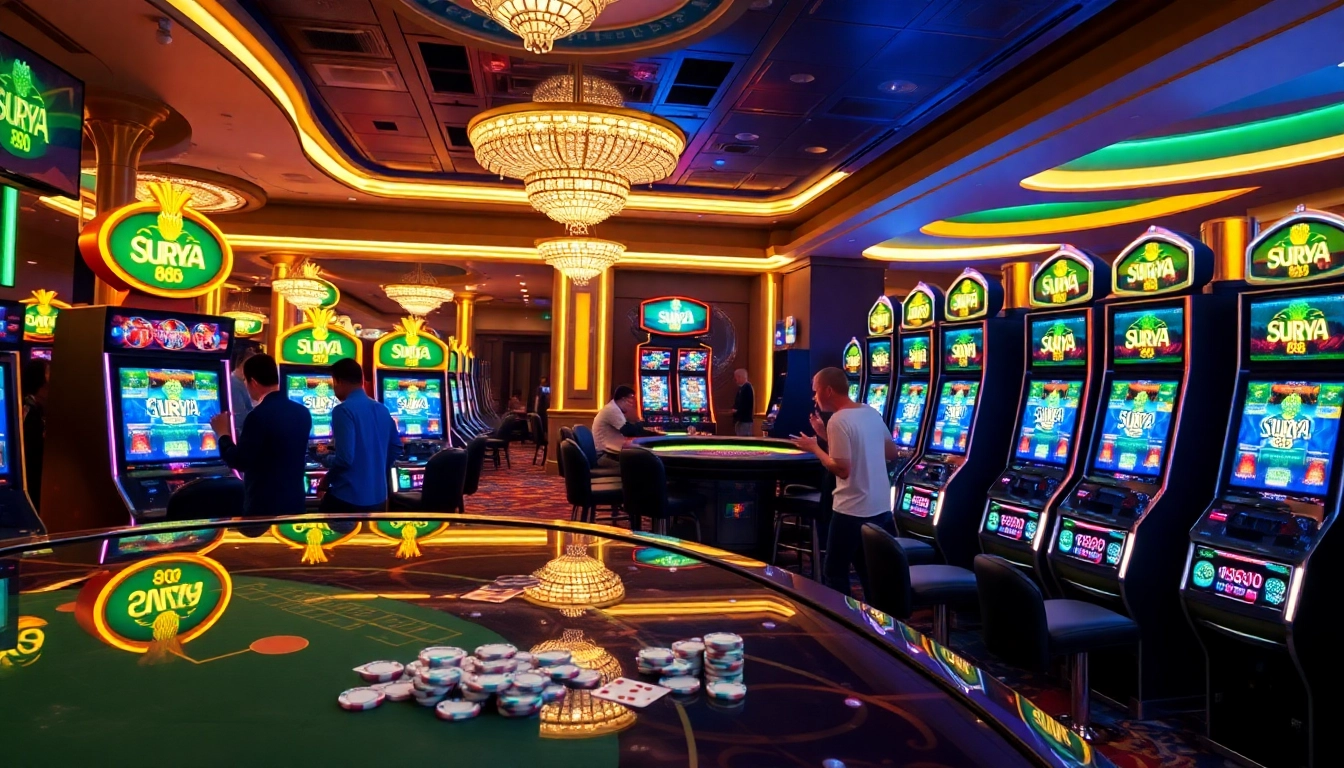 Engaging with SURYA 88 slot machines in a lively casino atmosphere full of excitement.