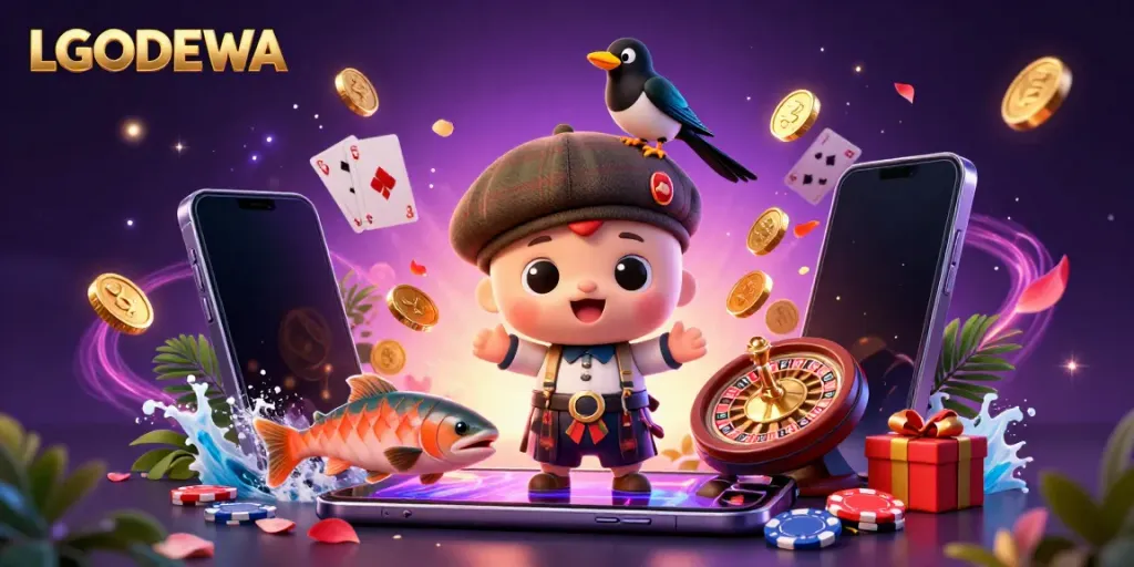 Engage in exciting gameplay with LGODEWA, featuring a charming cartoon Nessie and thrilling casino elements.