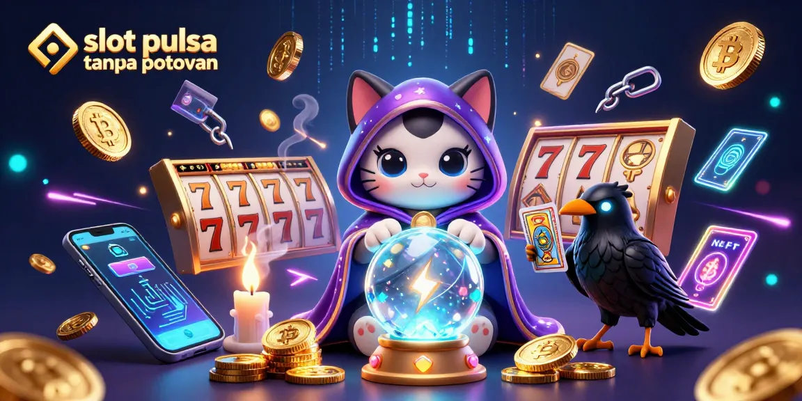 Engage with slot pulsa tanpa potongan in this vibrant, magical 3D scene filled with casino elements and mystical characters.