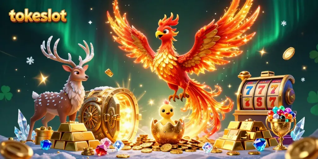 Engage in thrilling gameplay at tokeslot with vibrant 3D illustrations of winning moments and rich treasures.