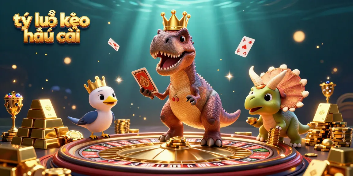 Enjoy the thrill of tỷ lệ kèo nhà cái as cartoon dinosaurs engage in exciting casino activities.