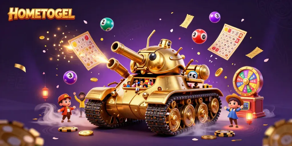 Experience the excitement of HOMETOGEL in a lively casino scene with colorful elements and dynamic action.