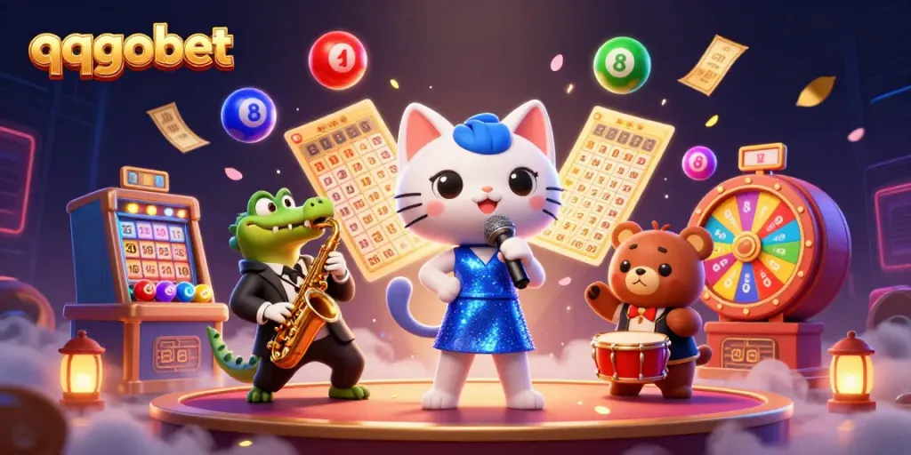 Engage with qqgobet's vibrant casino scene featuring a singing cat, jazz crocodile, and drumming bear.