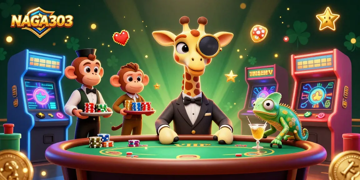 NAGA303 invites gamblers with a vibrant 3D casino scene featuring unique characters and dynamic game elements.