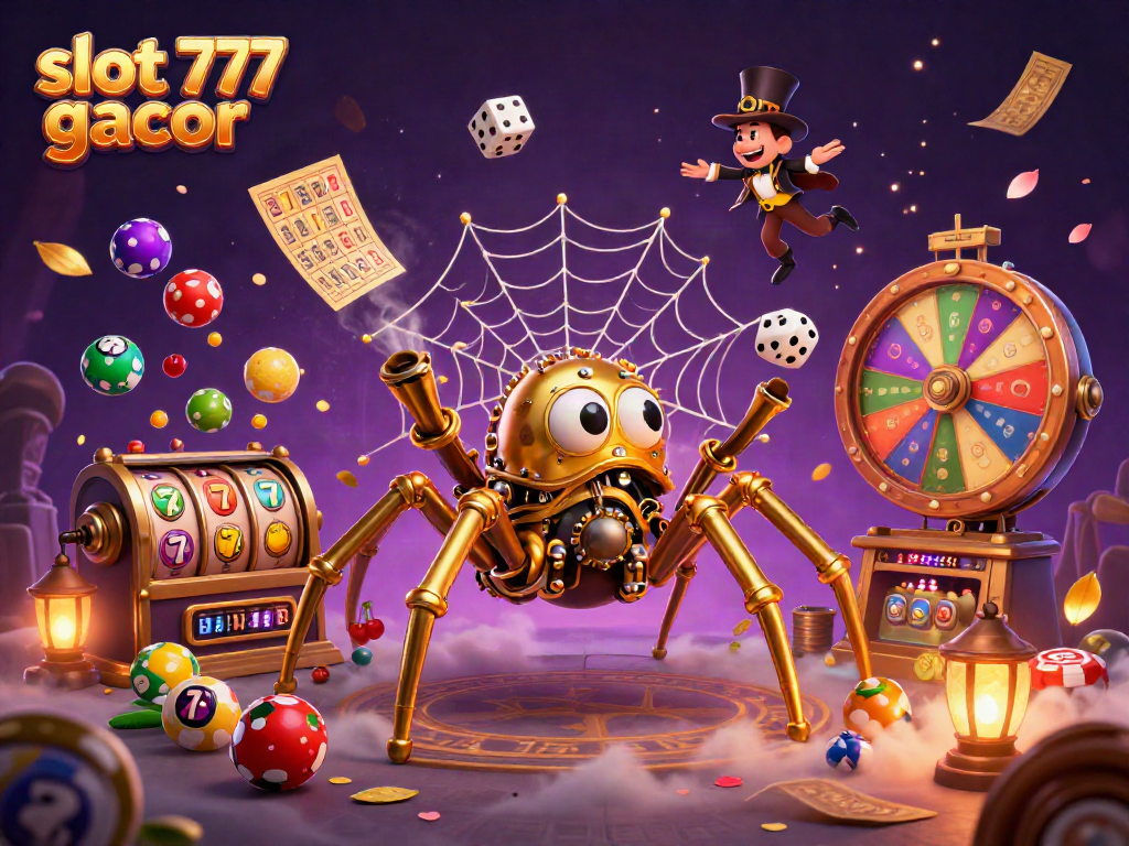 Engage in the vibrant world of slot 777 gacor with this dynamic 3D illustration showcasing thrilling casino elements.