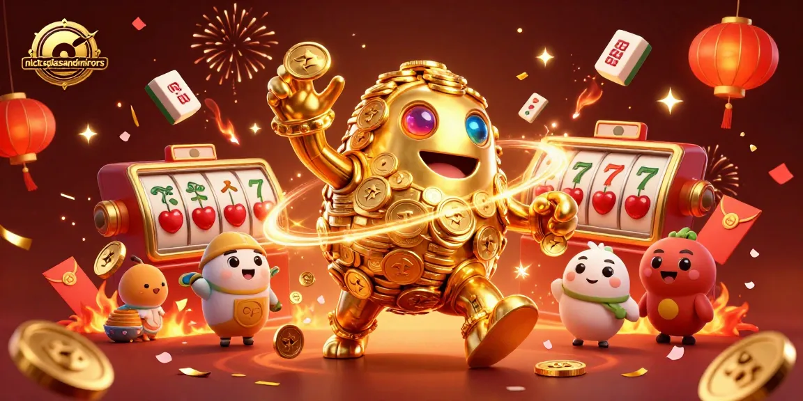 Spin the slot reels at nicksglassandmirrors with animated golden golem and festive elements.