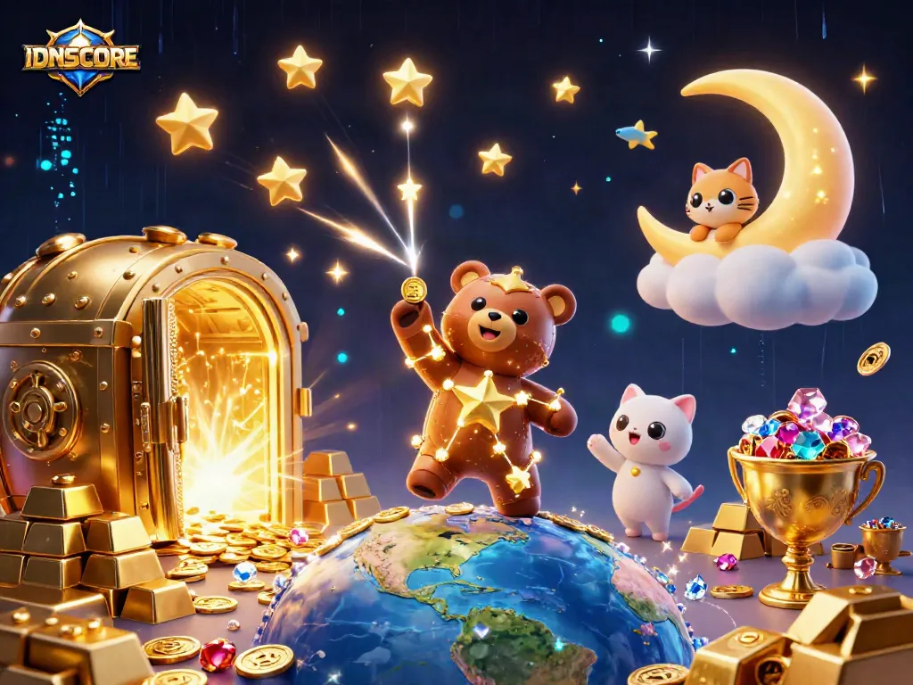 IDNSCORE invites you to join in the thrilling chase for riches in this animated cosmic casino scene.