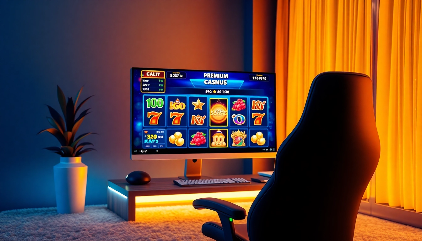 Exciting slot games interface showcasing popular symbols and winning combos in a premium online gambling setup.