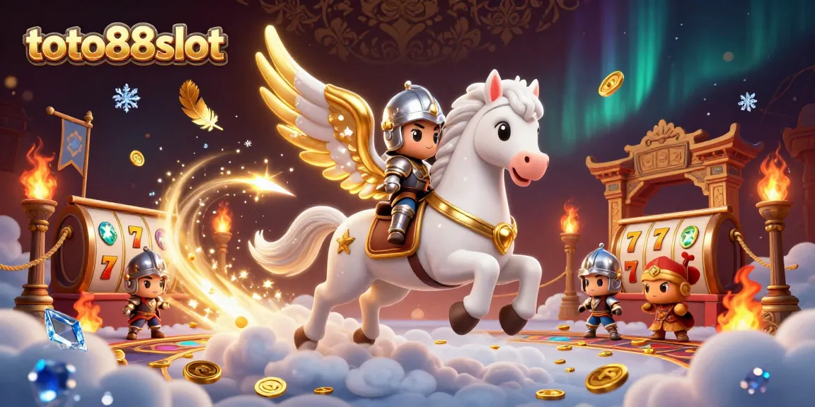 Spin to win with toto88slot as a celestial horse gallops through a vibrant casino scene.