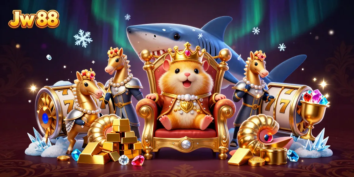 Engage in excitement with Jw 88 as the golden hamster king and his treasures fill the scene.