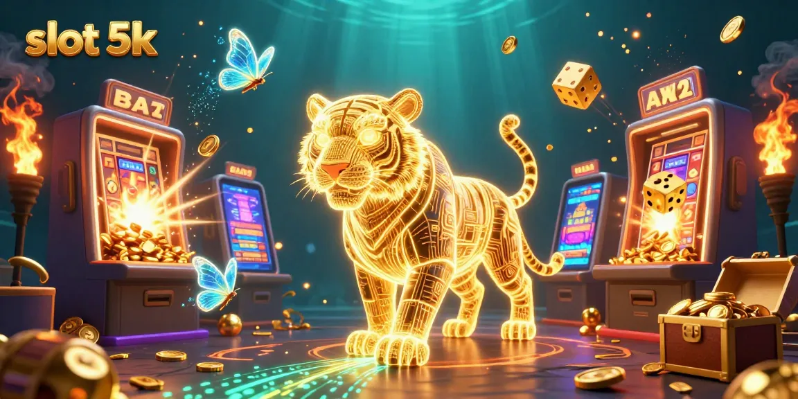 Spin and win with slot 5k in a dazzling digital casino scene filled with vibrant symbols and golden rewards.