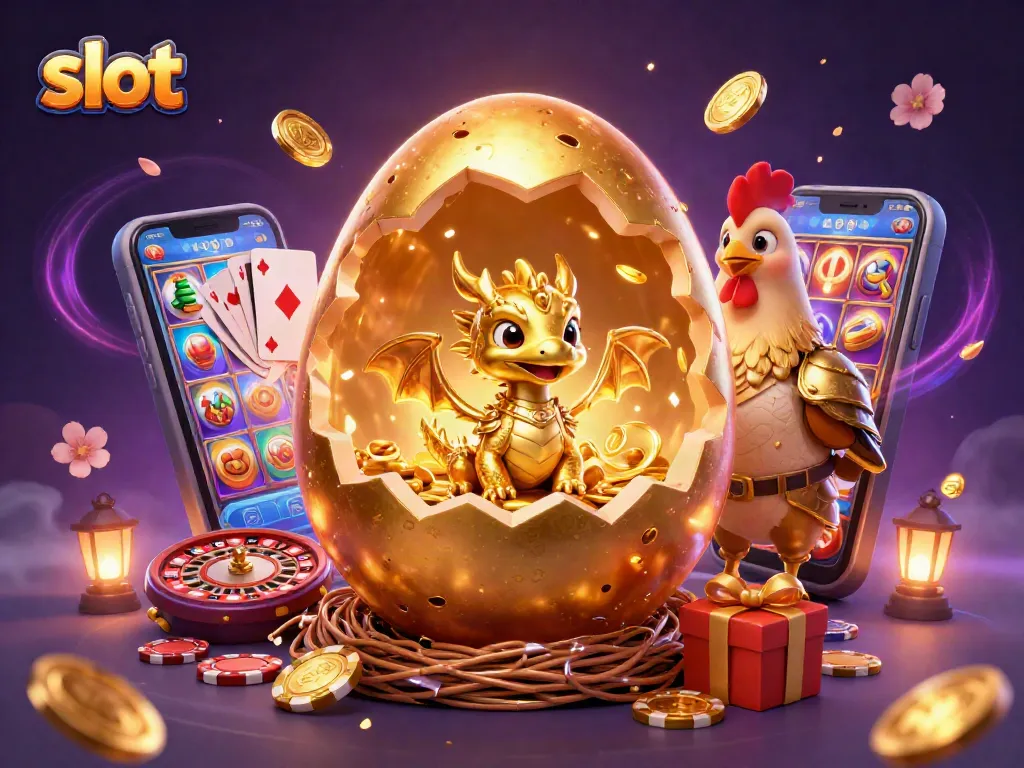 Menangkan slot dengan ilustrasi 3D menarik dari naga emas dan elemen kasino.