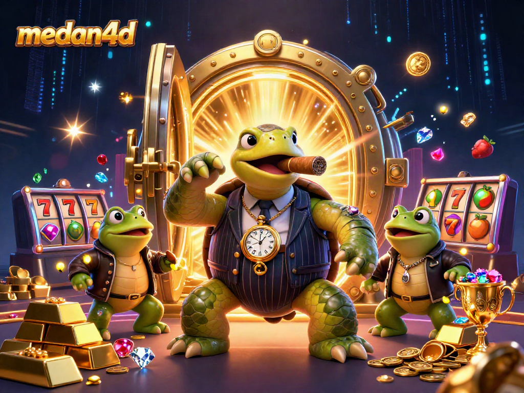 Slot online menarik di medan4d dengan karakter 3D unik dan elemen kasino bersinar.