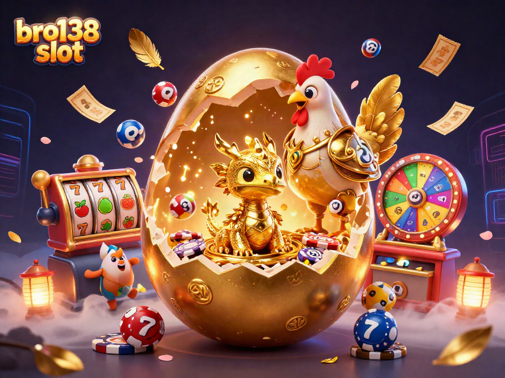 Engage with bro138 slot, illustrating a golden dragon amidst vibrant casino elements for a thrilling experience.