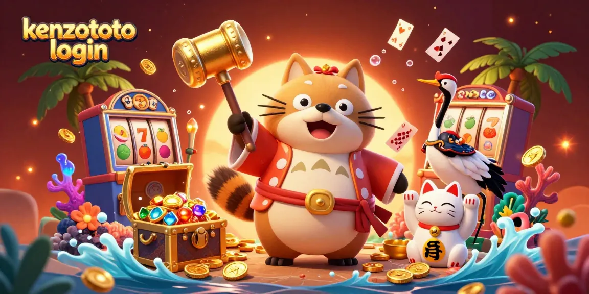 Engage with the vibrant world of kenzototo login as a cheerful tanuki explores a rich casino scene.