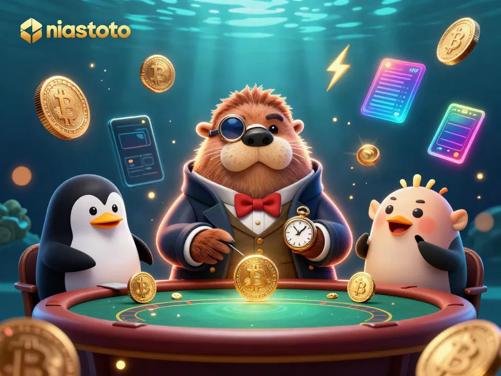Menggertak permainan poker di niastoto dengan walrus dan dealer penguin di bawah laut