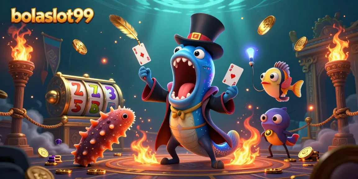 Bets flourish at bolaslot99 as a magical sea gala unfolds featuring colorful sea creatures and casino motifs.