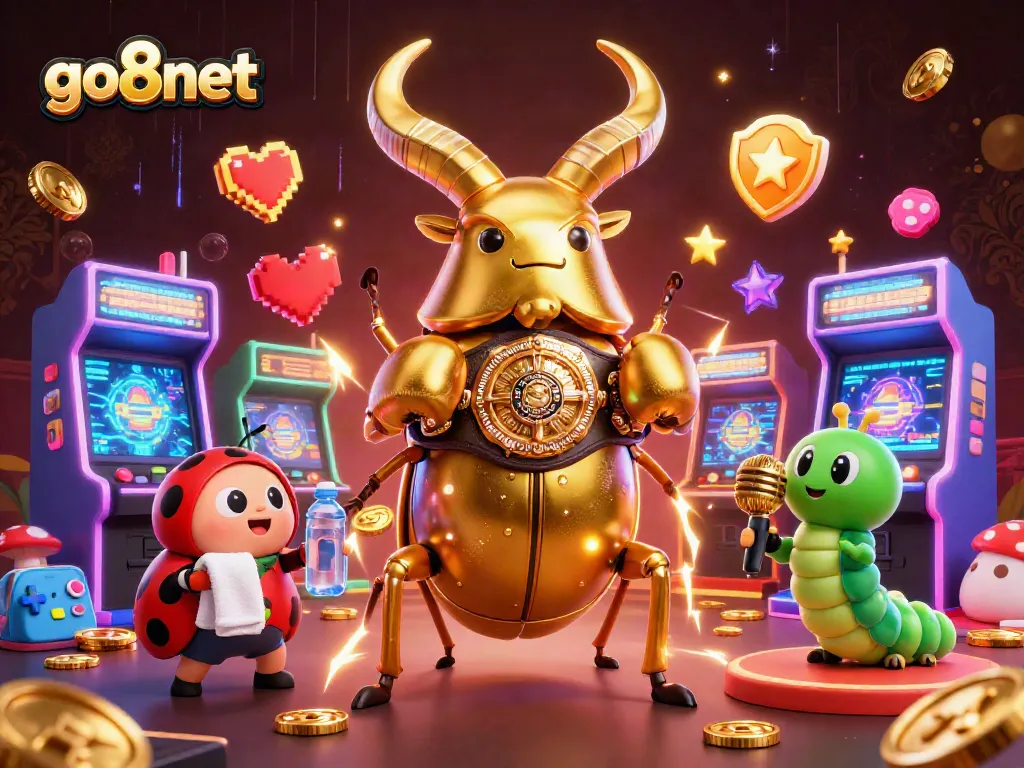 Engage with go8net's exciting casino atmosphere featuring unique characters and vibrant gaming elements.