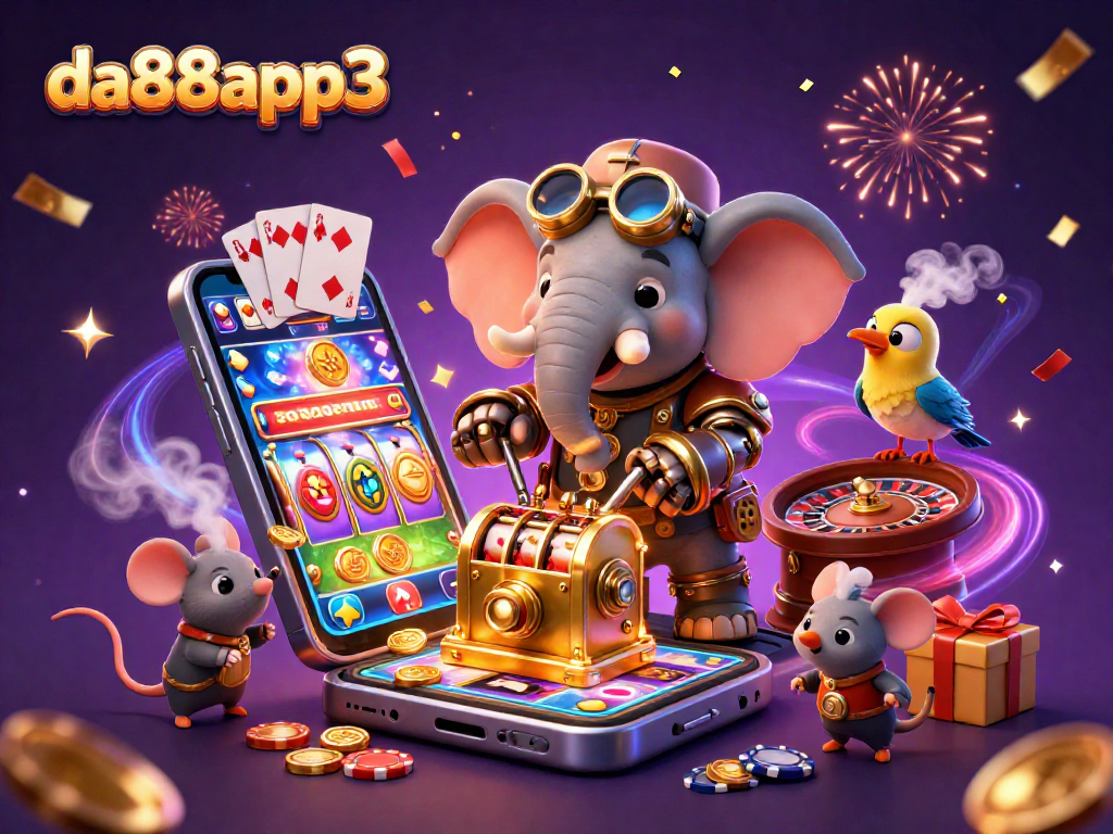 Experience thrilling spins with da88app3's vibrant slot machine scene featuring dynamic characters and elements.