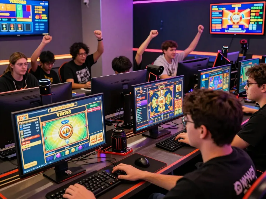 Pemain menikmati permainan slot di platform VIRUS88, merayakan kemenangan di studio permainan yang menarik.