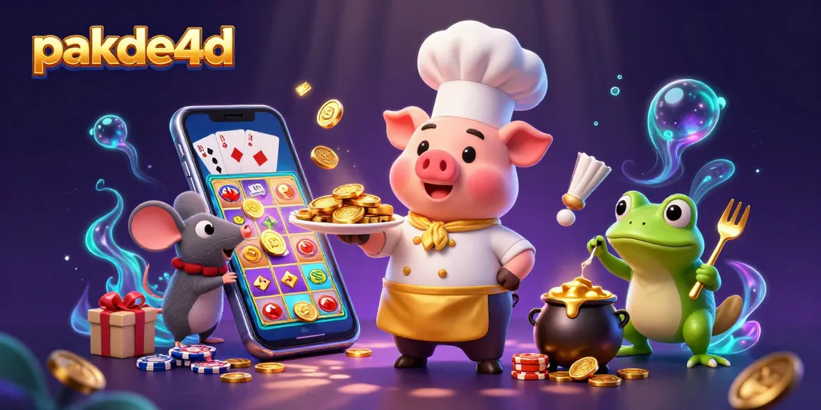Experience the excitement at pakde4d as our chef pig serves golden coins, surrounded by vibrant casino games.