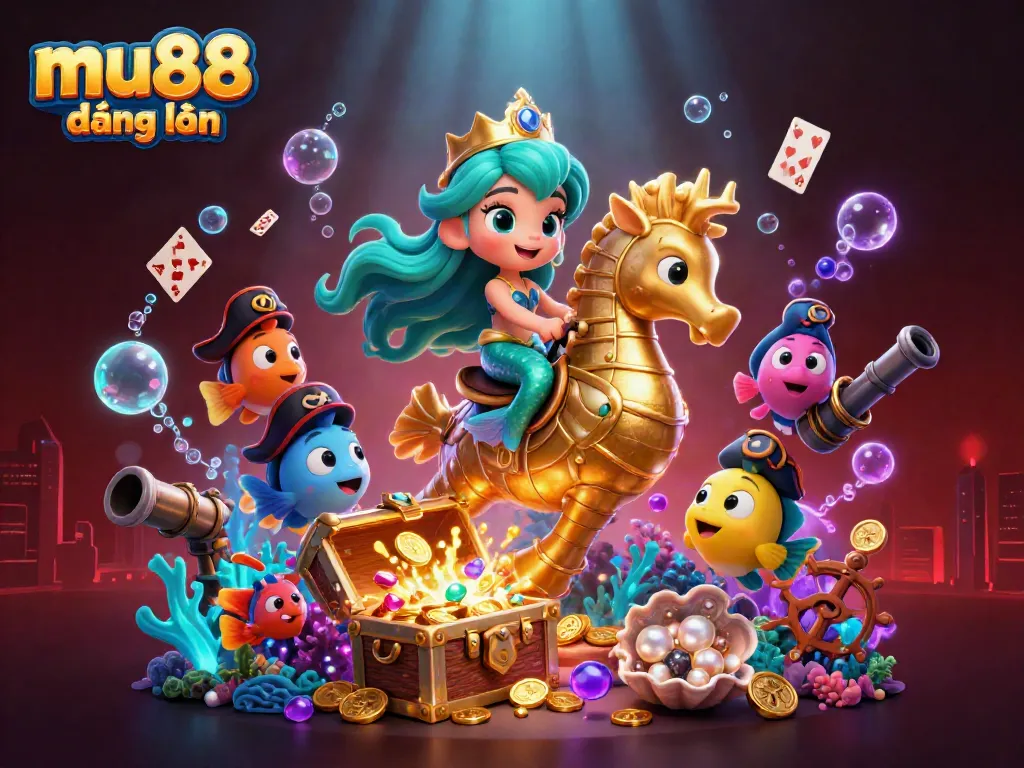 Engage in mu88 đăng nhập with thrilling underwater casino adventures featuring cartoon mermaid and seahorse!